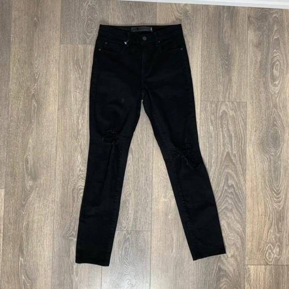 Alexander Wang Whip Stay Black Straight Skinny Jeans  Distressed Midrise Size 25 - Picture 6 of 12